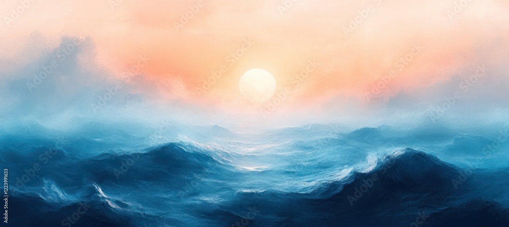 Aufkleber abstract landscape background with soft gradients of blue and peach generating a calming and dreamy 