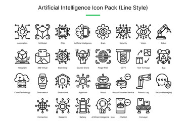 Artificial Intelligence Icon Pack in Line Style Suitable for Web and Apps icon, Poster, or Social Media Purpose