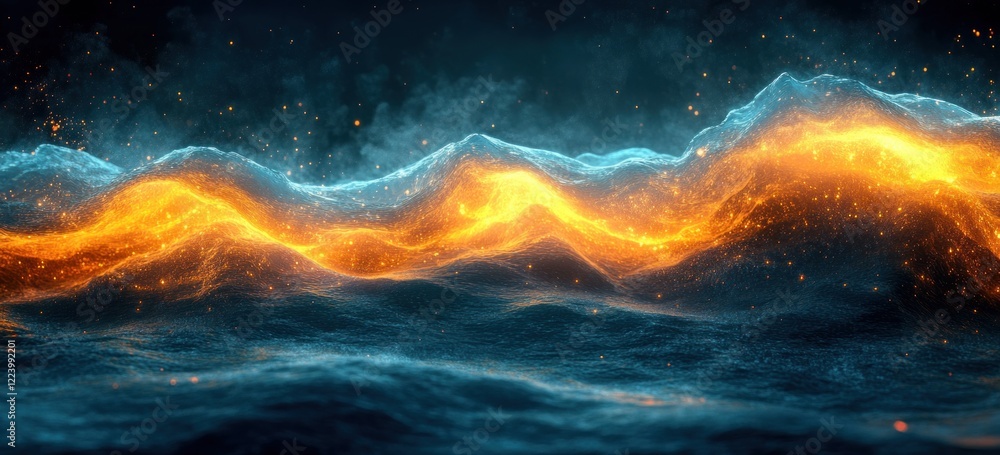 Aufkleber vibrant abstract composition with teal and yellow gradients on dark background soft lighting effects