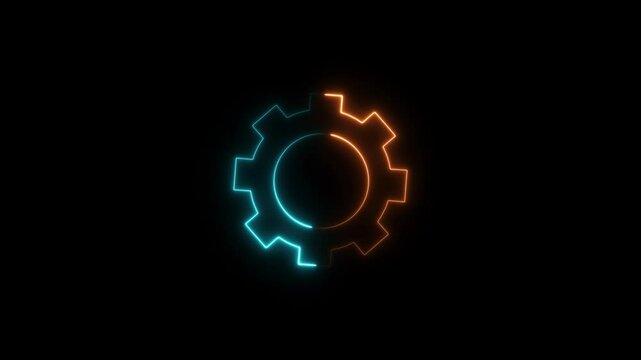 Neon Setting gear circle icon.gear icon technical concept and networking concept. Glowing neon line rotating Gears, looping animation, animation black background
