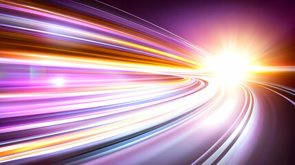 Speed, light trails, sunrise, motion blur, futuristic