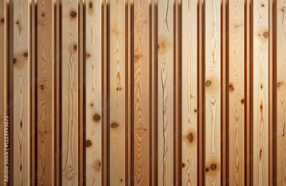 Poster vertical wooden planks create light brown wall texture. natural wood grain patterns, knots visible. 