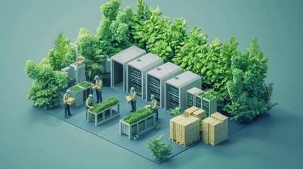A group of people are working in a greenhouse