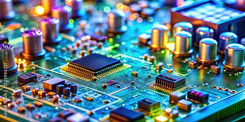 Poster detailed circuit board with electronic components on transparent background - high-tech hardware des
