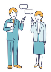 笑顔で会話するビジネスパーソンのイラスト＿全身