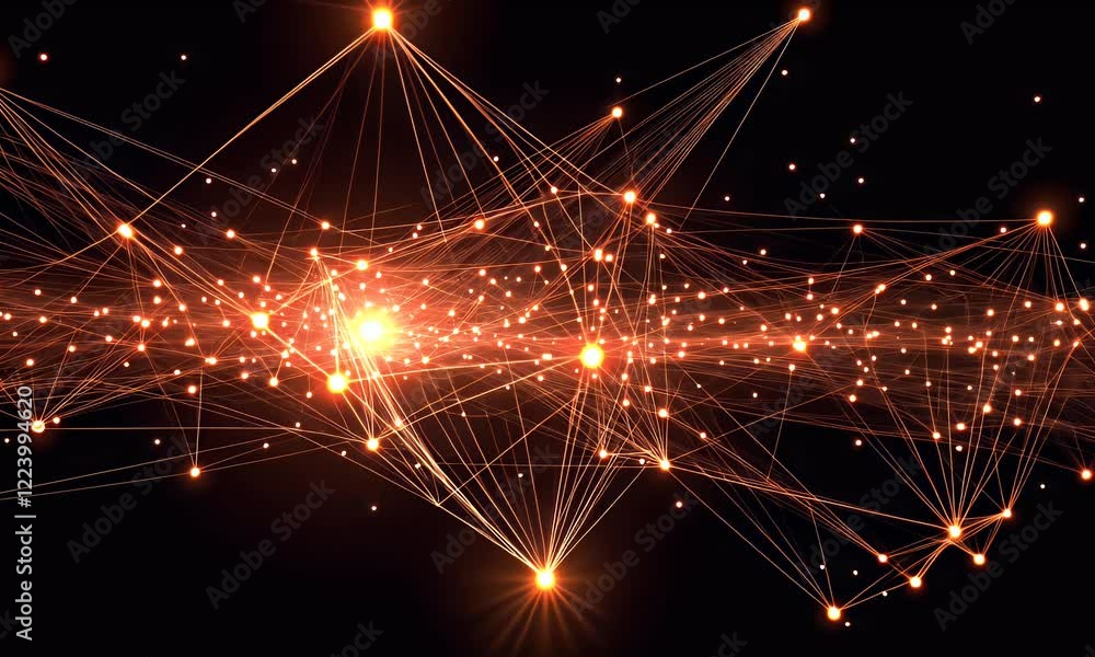 Aufkleber Abstract network data flow, glowing nodes, dark background, tech concept