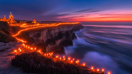 Candlelit coastal walk at sunset natural cliffs landscape photography serene environment