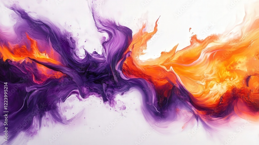 Poster dynamic purple and orange flames, creating a powerful and vibrant display with a striking contrast