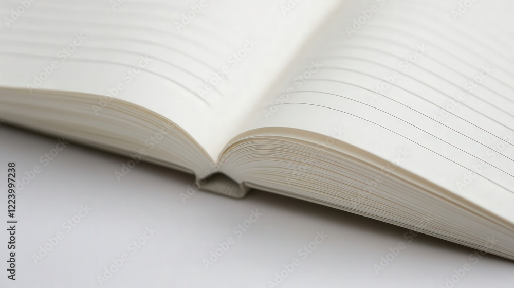 Poster clean white canvas with a diary page spread, showcasing its lined sections and elegant design detail