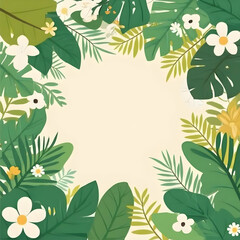 Tropical floral frame, beige background, summer design