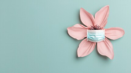PM2.5 protect concept. Composition of Face Masks Shaped Into a Flower on Pastel Background