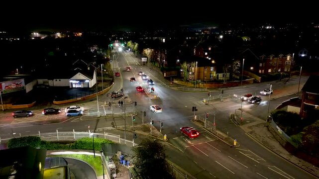 Aerial view of Kennedy Way Industrial Estate, Belfast Self Storage, Kennedy Way Belfast City Northern Ireland at night 27-01-25