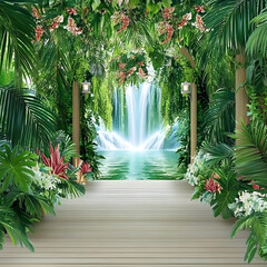 Obraz premium Tropical waterfall scenic background