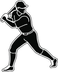 Beautiful Baseball playing silhouette vector illustration, baseball playing line art vector, baseball playing vector icon design