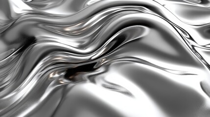 Obraz premium Reflective And Glossy Silver Metal Texture With Fluid Like Waves Appearing As Chrome Water Surface Under Light - High Detail Abstract Background