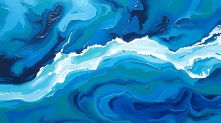 A close-up abstract image, oil on canvas, featuring swirling blues and greens, reminiscent of a stormy sea, impasto texture, bold brushstrokes,  square format, highly saturated colors