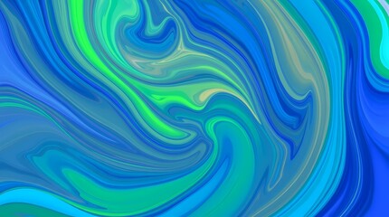 Obraz premium A digital painting of an abstract composition featuring swirling, vibrant colors of blues, greens, and purples, rendered in a fluid, dynamic style with a close-up framing, emphasizing texture 