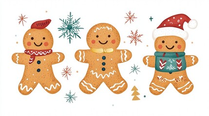 charming gingerbread cookie cartoon, adorned with colorful icing and festive holiday details