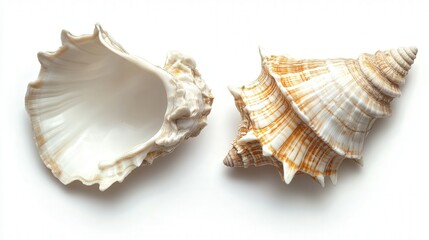 conch shell and a clam, showcasing their unique shapes and the natural beauty of these sea invertebrates