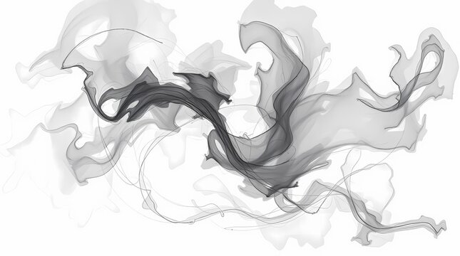 A grayscale abstract image depicting swirling forms and textures, reminiscent of charcoal sketches, with varying shades of gray creating depth and contrast, utilizing a minimalist composition 