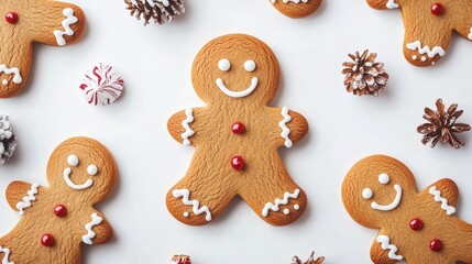 gingerbread man cartoon with a cheerful expression and holiday-themed icing decorations