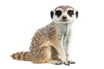 Fototapeta premium A cute meerkat sitting calmly, exhibiting its unique features and playful personality, perfect for wildlife enthusiasts or animal lovers.