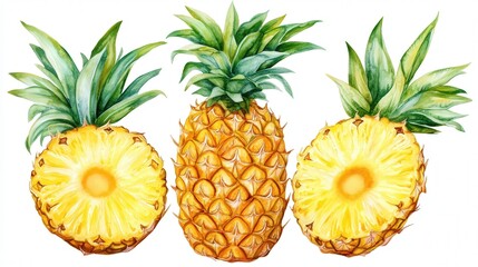 pineapple fruit, capturing its rich yellow hue and lush green leaves, representing its tropical and healthy food appeal