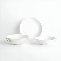 Fototapeta premium White plates and bowls on white background
