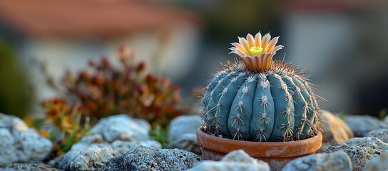 Obraz premium Blooming cactus garden sunset