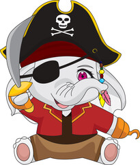 Cute pirate baby elephant chibi character vector mascot