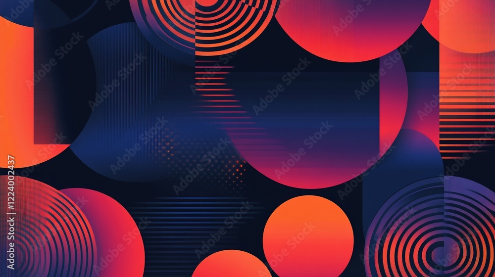Poster abstract geometric composition with circles and lines on dark background