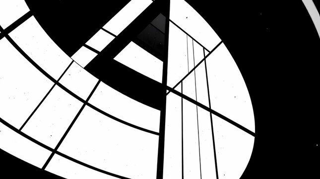 Abstract black and white photo, featuring high contrast, sharp lines, and geometric shapes, reminiscent of a constructivist artwork, using a wide angle lens and a shallow depth of field, the i