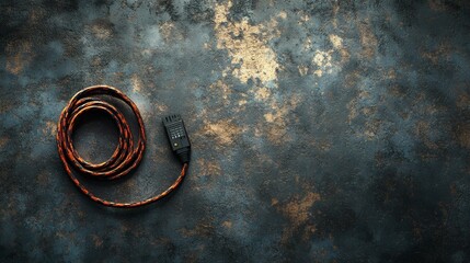 Coiled Black and Orange Cable on Dark Textured Background Professional Photography