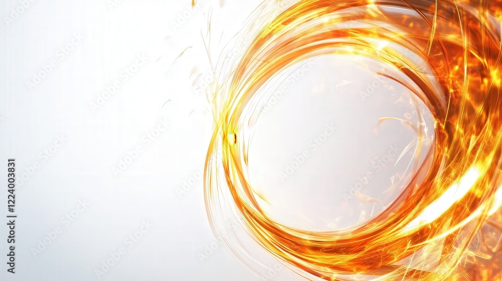 Poster vibrant, fiery energy circle, with glowing lines and dynamic flames creating a striking and intense 
