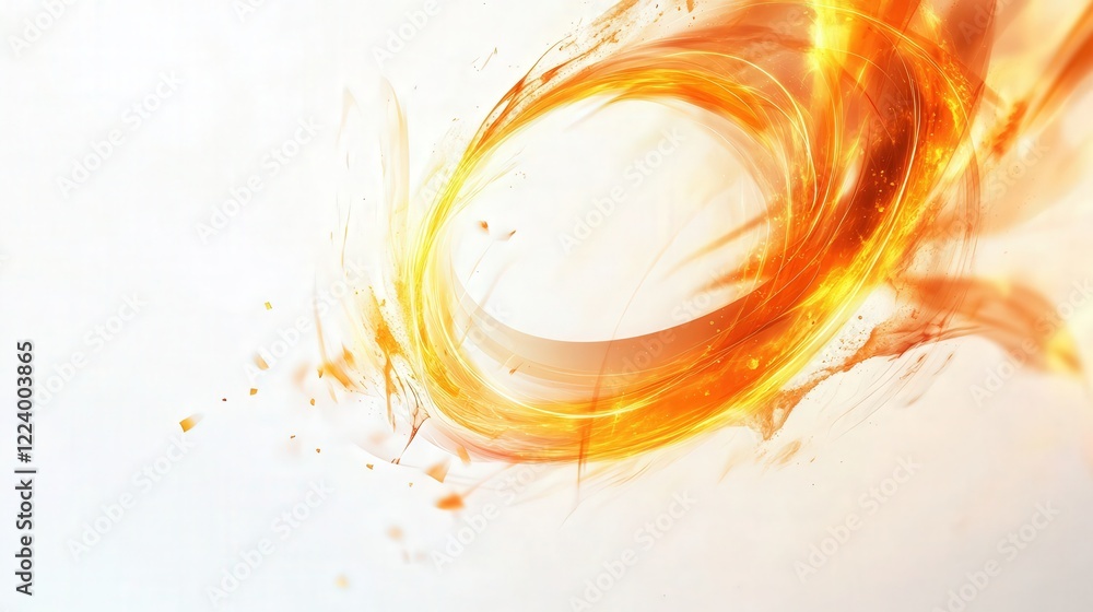 Poster vibrant, fiery energy circle, with glowing lines and dynamic flames creating a striking and intense 