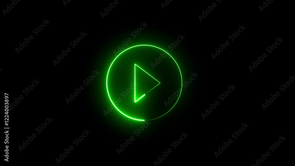 Poster neon flickering play button sign icon . bright neon play button animated blinking icon