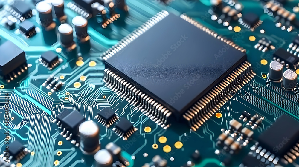 Poster close-up of a computer chip on a circuit board