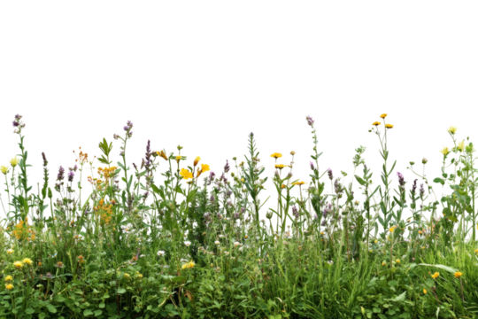 A vibrant array of wildflowers and grasses, showcasing a variety of colors and textures, perfect for nature-themed projects.