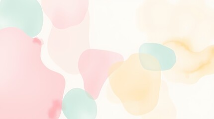 Abstract image showcasing a collision of pastel hues pink, mint green, and pale yellow, with soft-edged shapes that blend seamlessly, creating a serene atmosphere, in a watercolor style