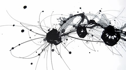 Abstract ink drawing on textured paper, featuring fine lines, intricate patterns, and delicate shading in black ink, providing a high contrast that creates depth and detail, with minimal use o