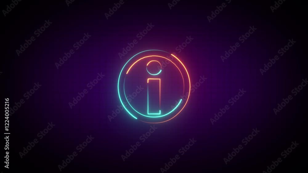Poster neon help desk i icon color glowing animated black background.help desk i circle shape icon animatio