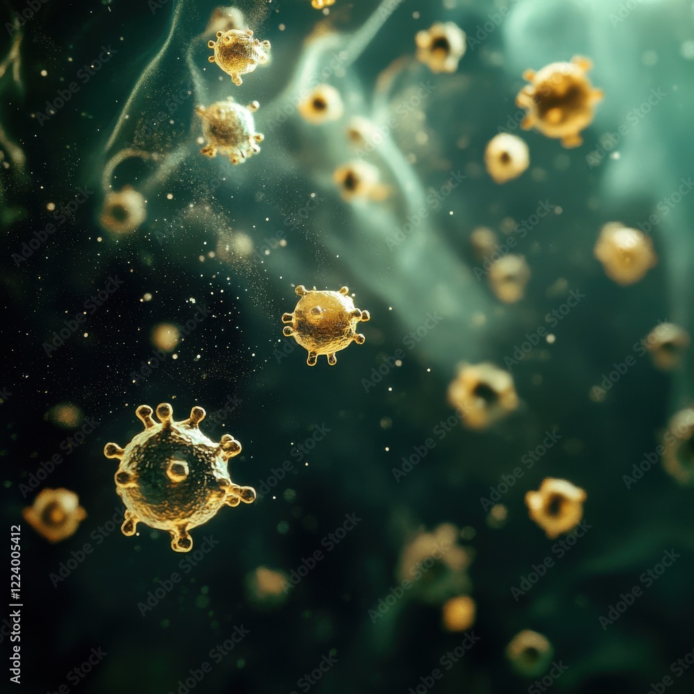Poster pm2.5 protect concept. abstract representation of microscopic airborne particles floating in a surre