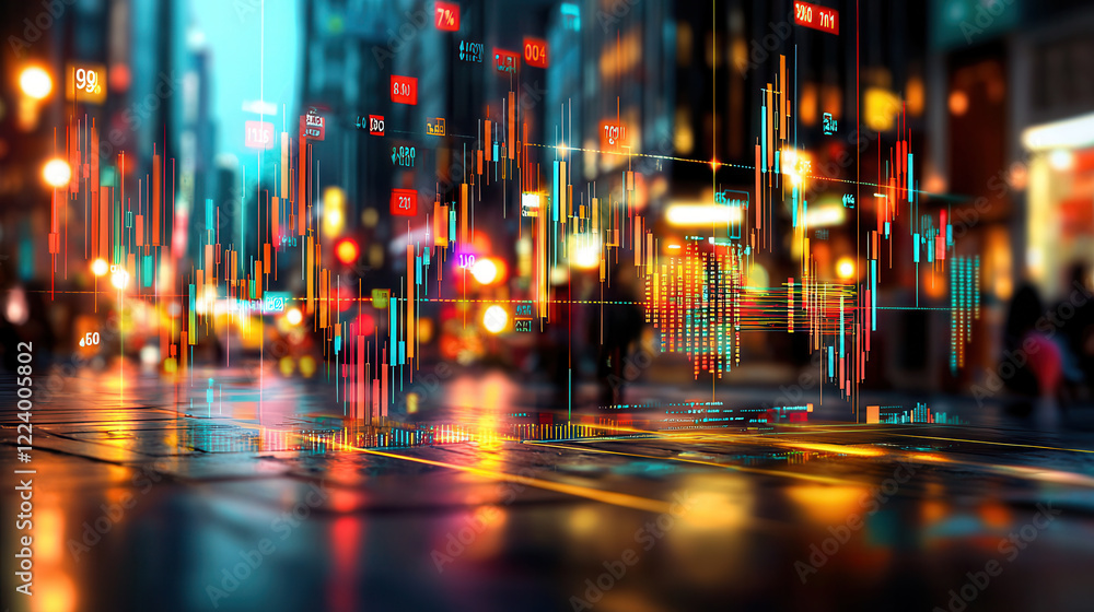 Poster dynamic financial market visualization with colorful graphs and data