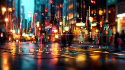 Fototapeta premium Dynamic financial market visualization with colorful graphs and data