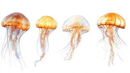 jellyfish with a delicate, translucent body and endearing movements, set against a pristine white canvas