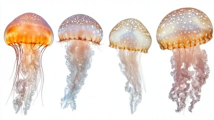 jellyfish with a delicate, translucent body and endearing movements, set against a pristine white canvas