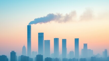Fototapeta premium PM2.5 protect concept. Contrasting Cityscapes Sunrise Skyline Transition from Clear to Polluted Haze