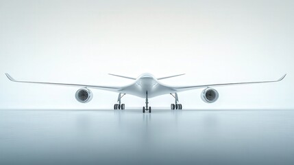 modern passenger aircraft in the final stages of landing, with emphasis on the sleek, aerodynamic shape and landing process