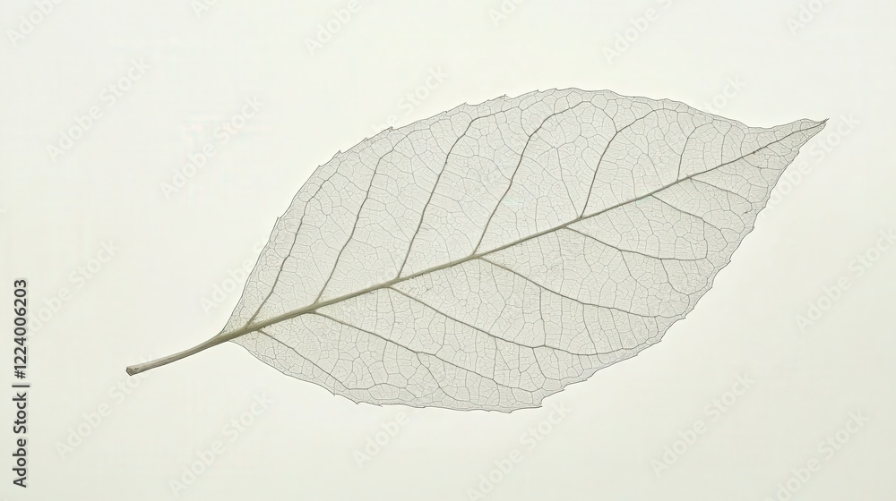 Poster leaf from a plant, displayed with a minimalist white background to emphasize its fragile nature