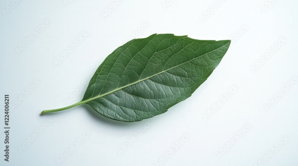 Poster leaf from a plant, displayed with a minimalist white background to emphasize its fragile nature
